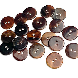 Dark Chocolate "Tortoise Shell" Mix 7/16" Shell Button From Japan, Pack of 26, 2-Hole 14mm, #KB-925