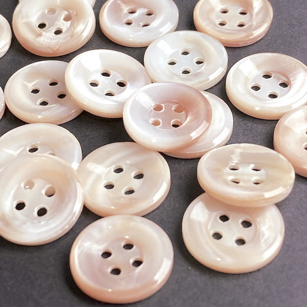 Re-Stocked, Apricot Pearl-White Lustre, Vintage 4-Hole MOP Button, 5/8" MOP Button Pack of 22, 15mm, #KB-926