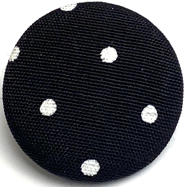 Black/White Polka Dot Fabric-Covered Shank Back Button 15/16" / 24mm #KB-927