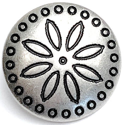 Circles Around Flower 1" Antique Silver Concho Style Button, 25mm /40L #SWC-160