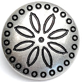 New Size, Circles Around Flower 1" Antique Silver Concho Style Button, 25mm /40L #SWC-160