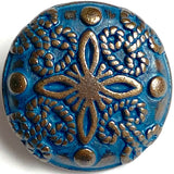 Re-Stocked Blue Plumeria Metal Shank Back Button  18mm/ 3/4". #SWC-88