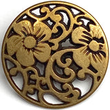 Vine Flowers Antique Brass 7/8" Shank Back Metal Button, Italy, 23mm # FJ-63