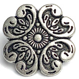 Baroque Petals, 11/16" Antique Silver Metal Button, 17mm, Italy, Shank Back  # FJ-70