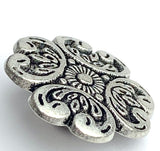 Baroque Petals, 11/16" Antique Silver Metal Button, 17mm, Italy, Shank Back  # FJ-70