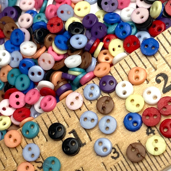 Button Confetti, 600 Micro Buttons, 1/8" 2-Hole 4mm, 12-Colors x 50 per Color, Plastic #LP-57