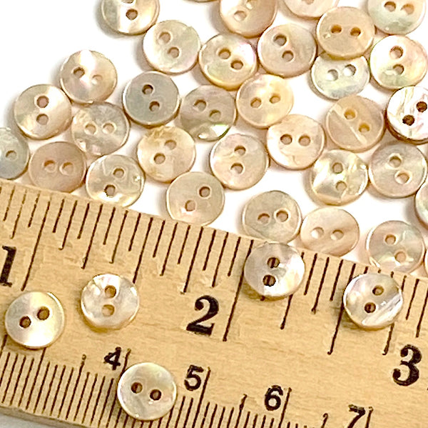 Re-Stocked, Very Tiny Abalone Rustic Mixed Beige-Gold Naturals, 1/4" Round 2-hole, 7mm, Pack of 100 Buttons # LP-62