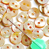 Re-Stocked, Very Tiny Abalone Rustic Mixed Beige-Gold Naturals, 1/4" Round 2-hole, 7mm, Pack of 100 Buttons # LP-62