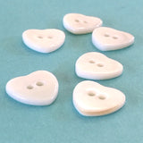 Heart Buttons, White Pearl Shell 1/2"  Pack of 6.  #651C