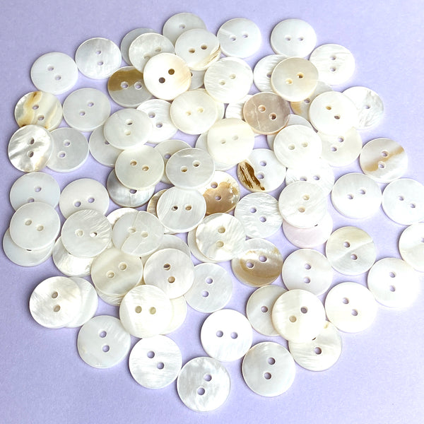 White with Butterscotch Highlights 9/16" River Shell 2-Hole 14mm Button, Bargain Pack of 80 Buttons  # LP67