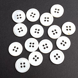 White Shell 4-Hole 7/16"- 1/2" Small Rimmed 11mm Button, Pack of 40  # LP-74