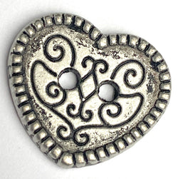 Swirly Heart Silver 3/4" / 18mm Metal 2-Hole Button,  # FJ-77