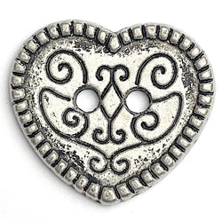 Swirly Heart Silver 3/4" / 18mm Metal 2-Hole Button,  # FJ-77