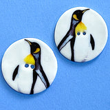 Penguin 'B', Large Handmade Porcelain Button 1-1/2" Emperor Penguin