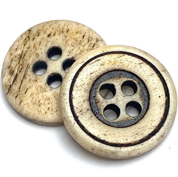 Two-Sided Bone Button, 11/16" 4 Hole, Carved Ivory / Antique Black 18mm Per Button #SK-113