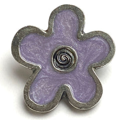 Plum Flower 3/4" Pewter/Purple Button, Danforth USA, 19mm Shank Back # FJ-92