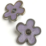 Plum Flower 3/4" Pewter/Purple Button, Danforth USA, 19mm Shank Back # FJ-92