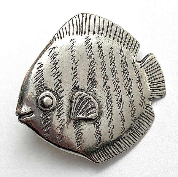 SALE, Fish Button, Pewter 7/8" Danforth USA, 23mm Shank Back # FJ-93