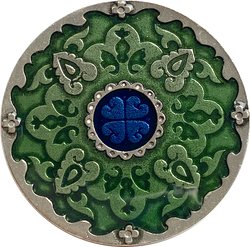 Green Medallion Pewter Button, Small 7/8" Danforth USA, 22mm Shank Back # FJ-99