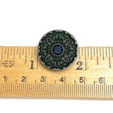 Green Medallion Pewter Button, Small 7/8" Danforth USA, 22mm Shank Back # FJ-99