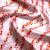 LAST PIECE, Red Cherries on Pale Pink Satin Charmeuse Vintage Kimono Silk from Japan, Piece 1.5 Yards  #488