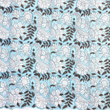 Hand Block Print Cotton, Aqua / Brown Floral #5059, By the Yard, from India