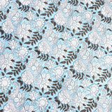 Hand Block Print Cotton, Aqua / Brown Floral #5059, By the Yard, from India