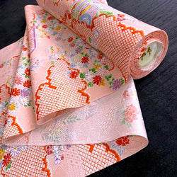 Peachy Pink Colorful Traditional Japanese Vintage Faux Silk By the Yard,  #805