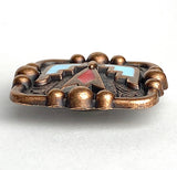 Re-Stocked,  1-1/2" Thunderbird, Blue + Red Enamel with Copper Square Screw Back Concho 1.5"  #SWH-120