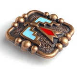 Re-Stocked,  1-1/2" Thunderbird, Blue + Red Enamel with Copper Square Screw Back Concho 1.5"  #SWH-120
