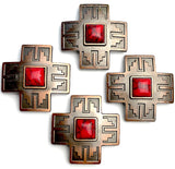 SALE  1-1/2" Cross with Red Faux Stone, Copper Screw Back Concho 1.5"  #SWH-121