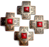 Cross with 'Red Jasper' Stone and Copper Screw Back Concho 1.5"  #SWH-121