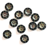 Re-Stocked, Black Rustic Czech Glass Sunray Flower, 2 hole button 14mm / 9/16"  #L-978