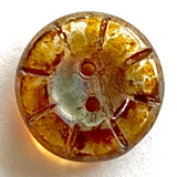 LAST ONES: Rustic Clear Amber Czech Glass Sunray Flower, 2 hole button 14mm / 9/16"  #L-977