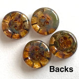 LAST ONES: Rustic Clear Amber Czech Glass Sunray Flower, 2 hole button 14mm / 9/16"  #L-977