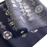 Sale, Dark Blue/White Butterflies 'Ikat' Vintage Kimono Wool Blend, By the Yard from Japan   #811