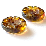 LAST ONES: Rustic Clear Amber Czech Glass Sunray Flower, 2 hole button 14mm / 9/16"  #L-977