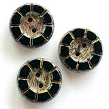 Re-Stocked, Black Rustic Czech Glass Sunray Flower, 2 hole button 14mm / 9/16"  #L-978