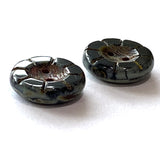 Re-Stocked, Black Rustic Czech Glass Sunray Flower, 2 hole button 14mm / 9/16"  #L-978