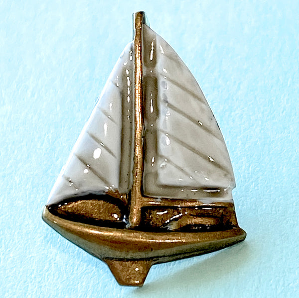 SALE Sailboat Metal 11/16"" Button By Susan Clarke, Boat with Shank Back USA  #528