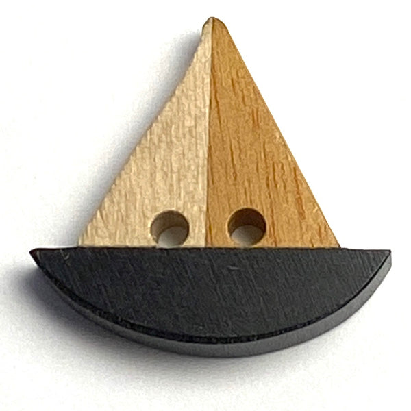 SALE Sailboat Wooden Boat Button, Black and Tan, 7/8" #SK697