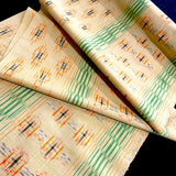 LAST PIECE Manila/Pale Gold + Green Ikat Stripes Vintage Kimono Silk from Japan 2-3/8 yard Piece  #517