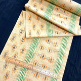 LAST PIECE Manila/Pale Gold + Green Ikat Stripes Vintage Kimono Silk from Japan 2-3/8 yard Piece  #517