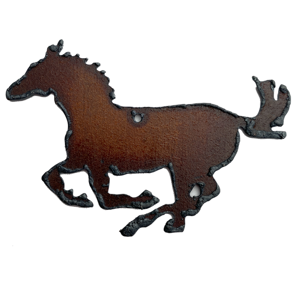 ONLY 5 LEFT:  Running Horse in Rusted Iron Pendant 2.75"  #RST 161
