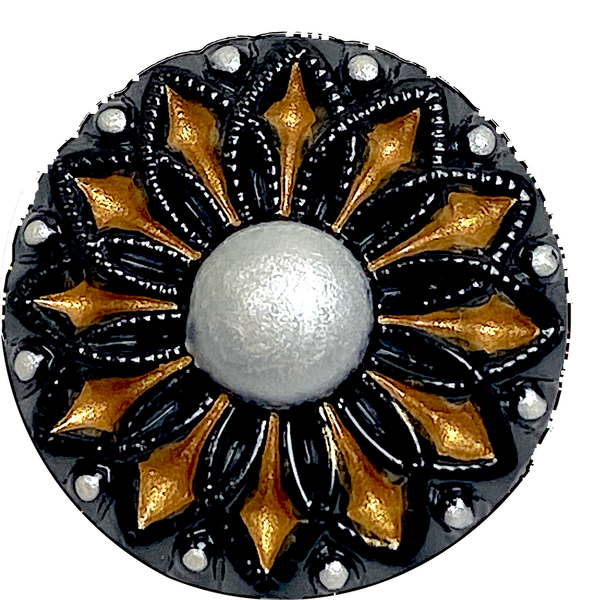 Black/Gold/Silver Dahlia Czech Glass 18mm / 3/4"  # CZ 252