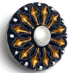 Black/Gold/Silver Dahlia Czech Glass 18mm / 3/4"  # CZ 252