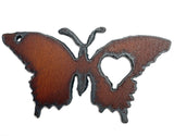 SALE Butterfly with One Heart Rusted Iron Pendant 2.75"  #RST 63