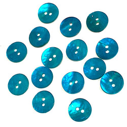 Teal Blue Bright 1/2" Pearl Shell 2-hole Button, 6 for $5.30   #182-D