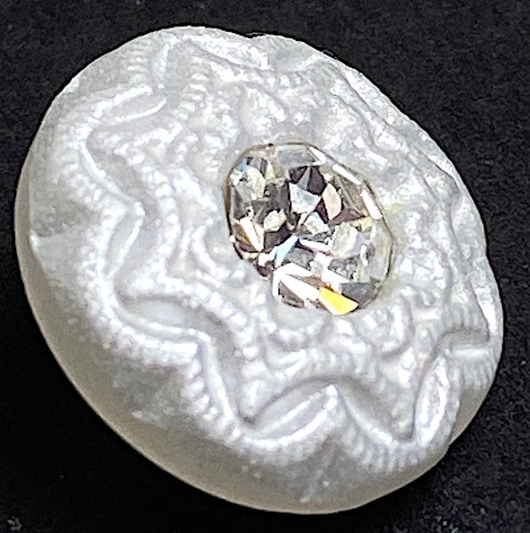 SALE - Diamond + White Pearl Mandala 9/16" Czech Glass Button 14mm, #CZ 109