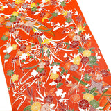 Orange Floral Chirimen Crepe Vintage Kimono Silk "Flower Boats" from Japan By the Yard  #297